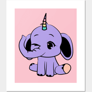 Elephanticorn, the combination of an adorable baby elephant and a unicorn Posters and Art